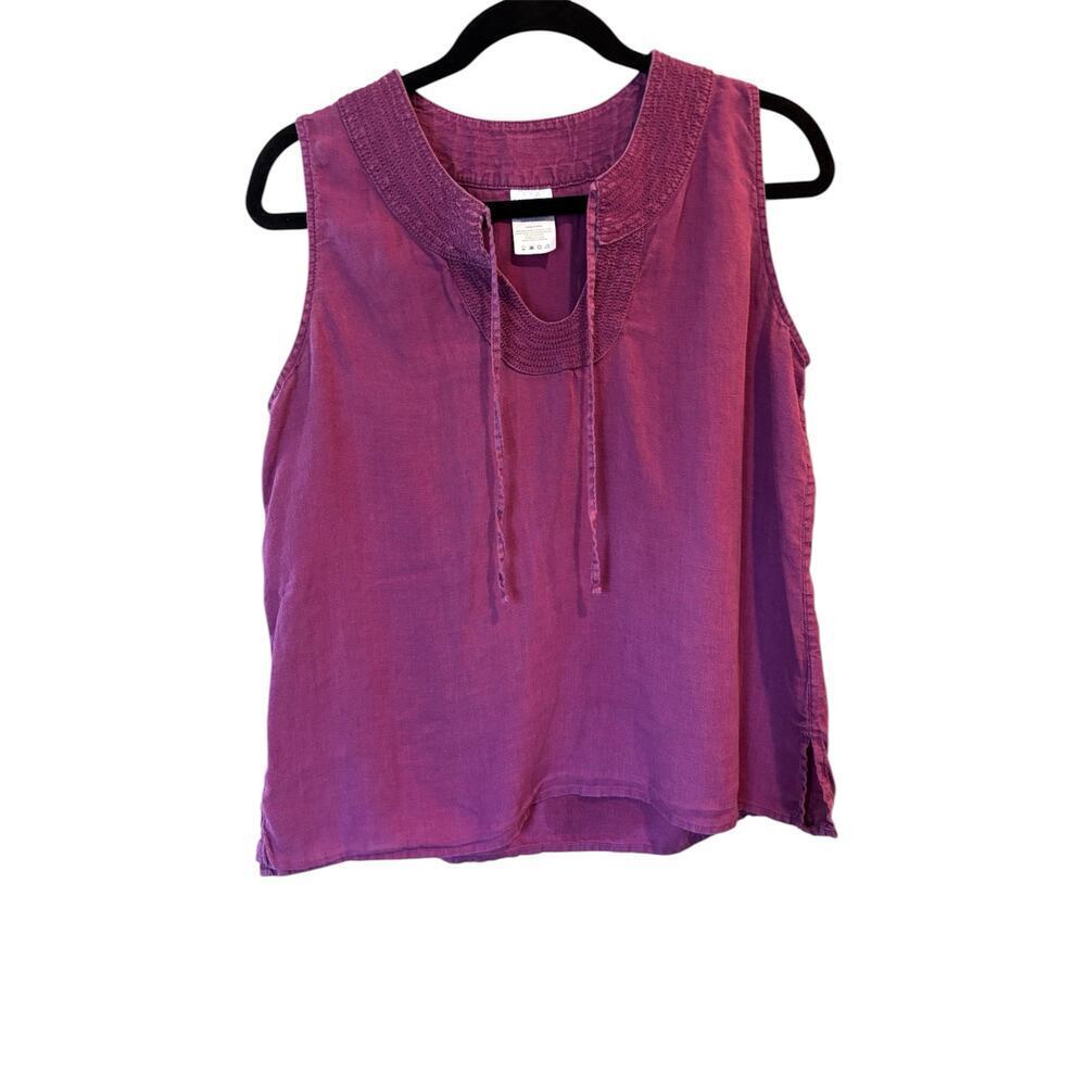 Vintage Lands' End Boho Linen Sleeveless Top in Plum Size 10 Petite